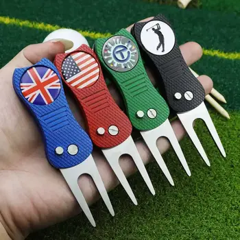 Foldable Golf Divot Repair Tool with Ball Marker & Pitch Fork Multifunctional Portable Green Training Accessories