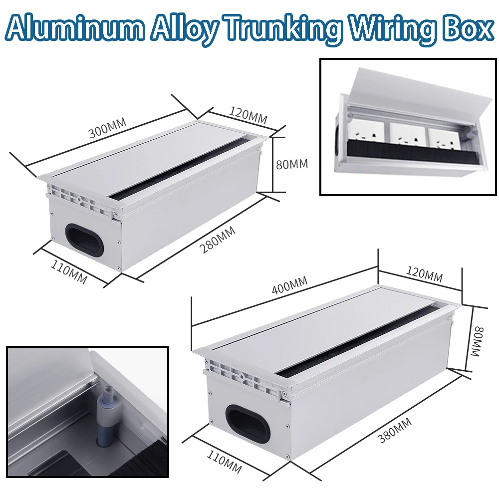 1Pcs Silver Aluminum Alloy Table Desk Rectangle Wire Cable Grommet Hole Cover Outlet Port Socket with Socket Black Brush