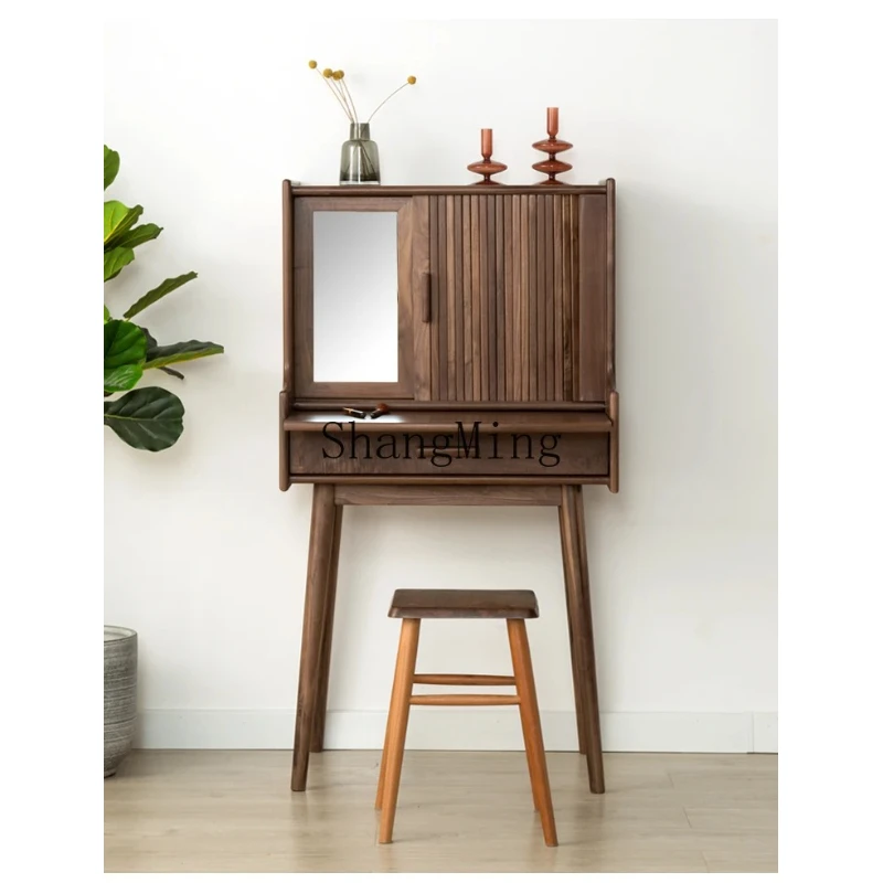 

SM solid wood dresser household bedroom walnut roller shutter makeup table small apartment simple dressing table