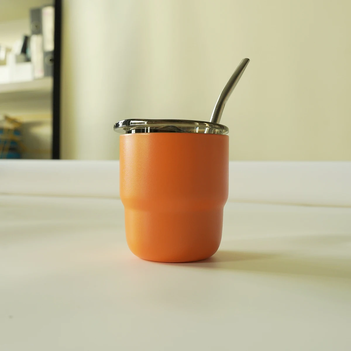 كوب معزول بمكنسة كهربائية مزدوجة الجدار من الفولاذ المقاوم للصدأ 304، كوب قهوة، كوب يربا ماتي مع القش، 255 مل ​