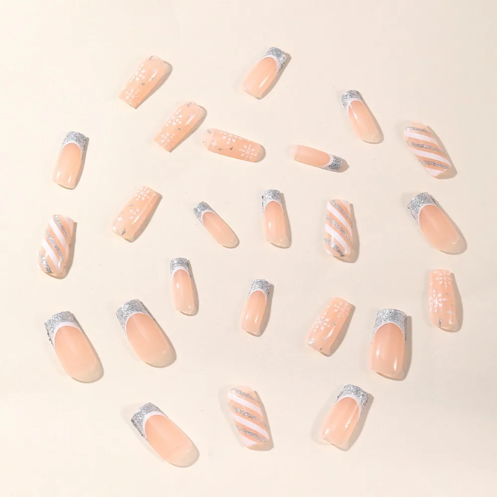 أزياء يمكن ارتداؤها مانيكير عيد الميلاد الفرنسية الأظافر وهمية مربع رئيس غطاء كامل اضغط على الأظافر راقصة الباليه أظافر صناعية النساء #5