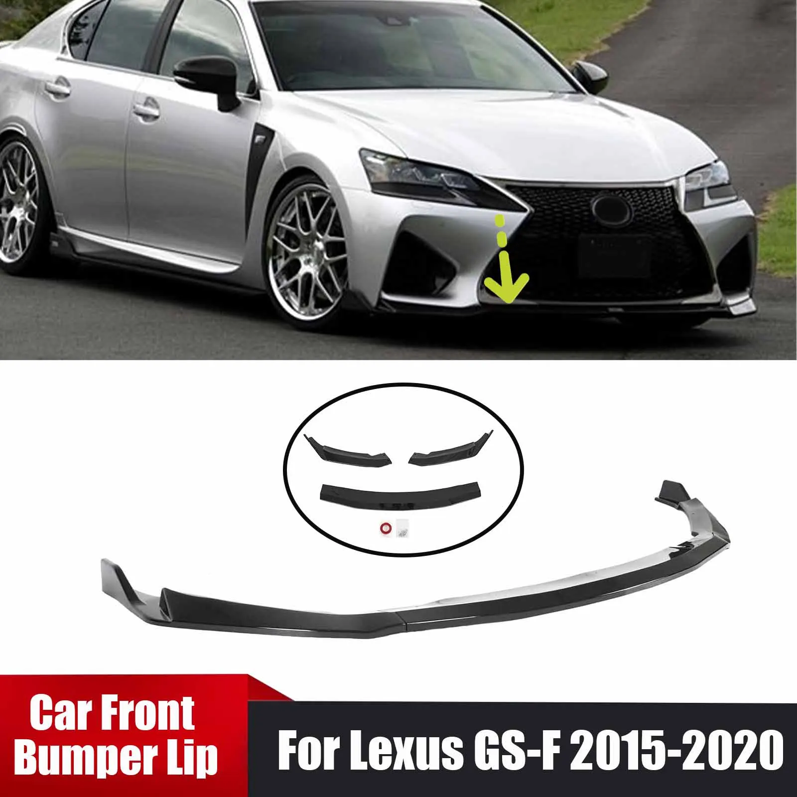 

Для Lexus GS-F 2015-2020 Набор переднего бампера, глянцевый черный спойлер из углеродного волокна, диффузор, разветвитель, автомобильные аксессуары