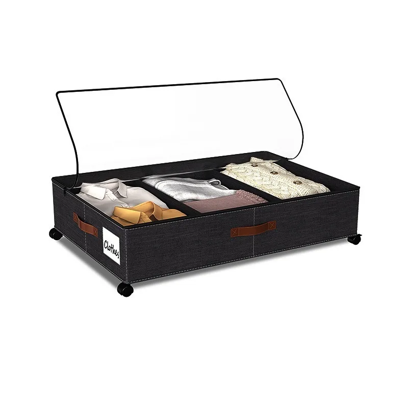Wheeled Underbed Storage Bag Fabric Flat Organizer Blankets Clothes Bedding Dust-Resistant Bedroom