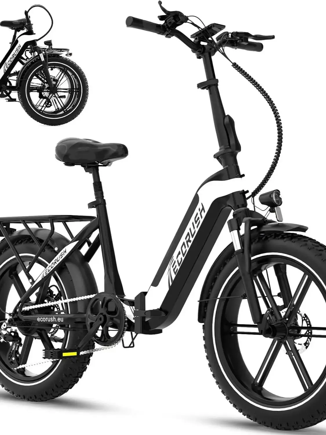 Ecorush Eco R2 Faltbares Elektrofahrrad, 20×4,0 Zoll Reifen, Hochfester Rahmen, 48V 499,2Wh Akku, 7 Gänge, 25 km/h