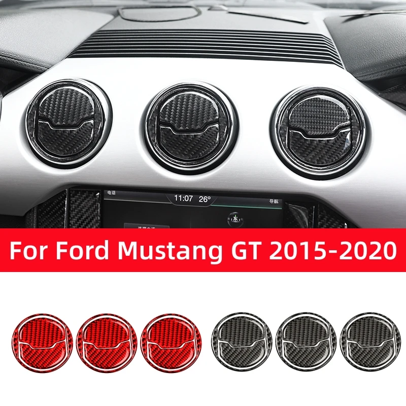 For Ford Mustang GT 2015-2021 Accessories Carbon Fiber Car Central Dashboard Air Conditioner Outlet Vent Decoration Cover Trim