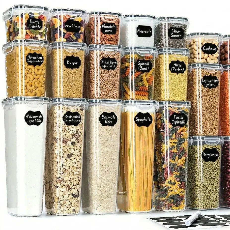 Voedselbewaarcontainers met deksels, luchtdicht, 25-delige set – BPA-vrije keukenopbergdozen voor meel, ontbijtgranen, suiker, spaghetti & P - afbeelding 2
