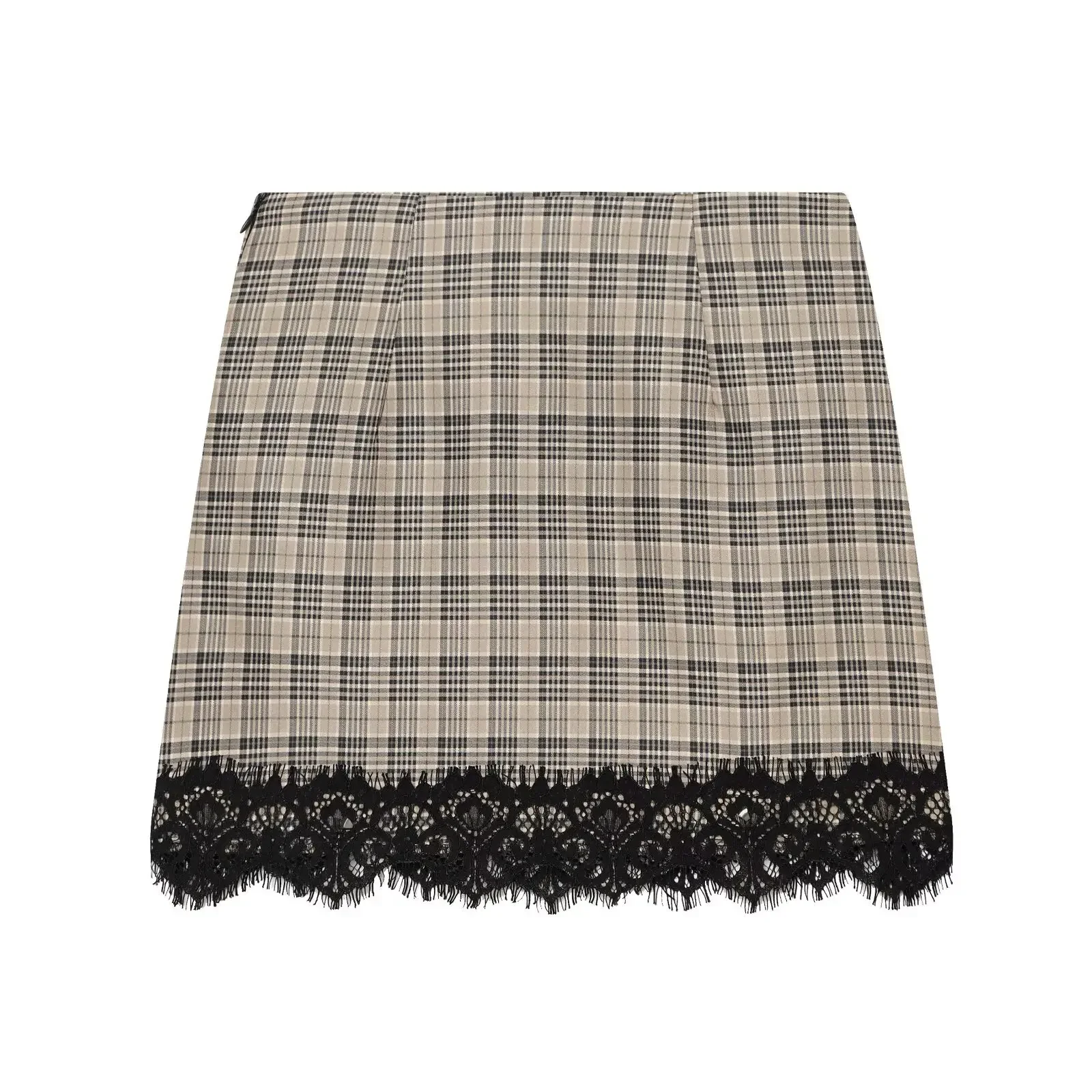 KONDALA Damen Elegante Karo-Mini-Culottes Vintage High-Street-Shorts-Röcke 2026 Frühherbst Trendiger Freizeitrock mit Spitzenbesatz – Detail 3