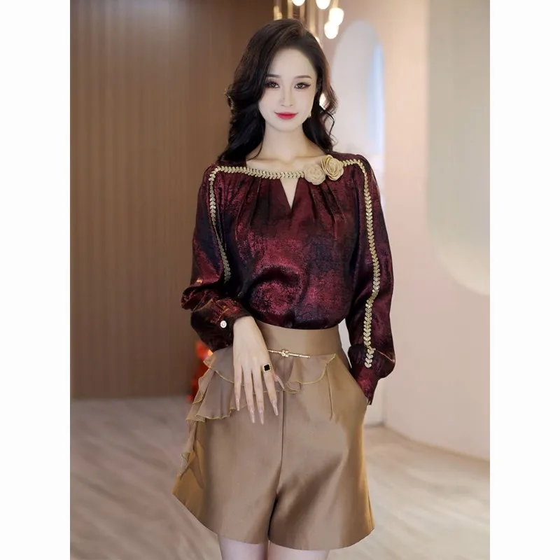 

Women Spring Autumn Elegant Temperament Solid Color Long Sleeve Shirts Ladies Fashion Office Lady All-match Trend Ruffles Tops