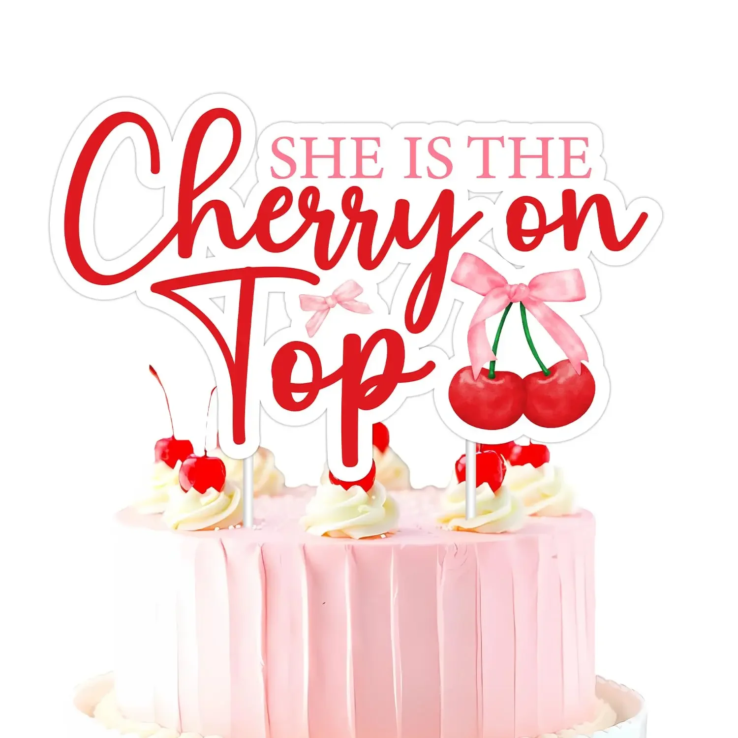 1Set Shes the Cherry on Top Pink Fruit Cake Topper  Bachlorette Necessity for Bridal Shower Events Includes Decorations