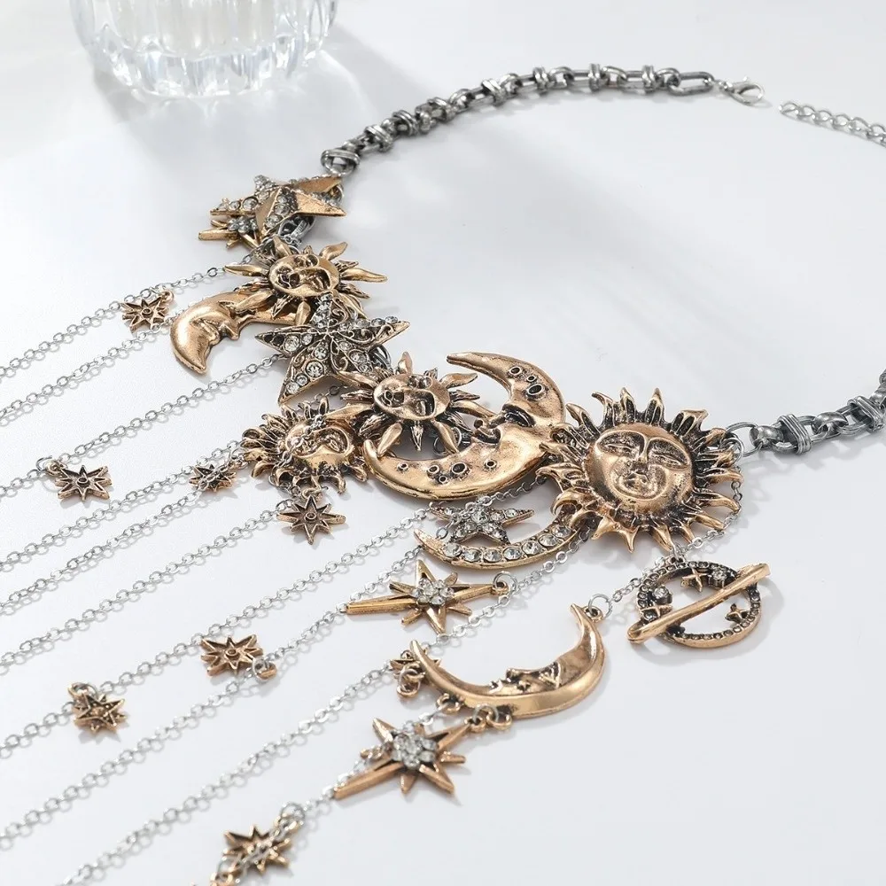 Moon Pendant Tassel Pendant Necklace Sun Pendant Multi Layered Design Boho Style Necklace Star Pendant Multi Layered Necklace