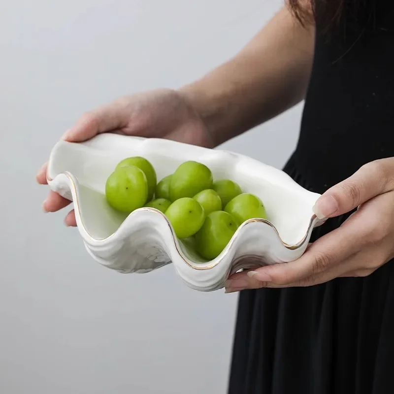 AhunderJiaz Light Luxury Ceramic Fruit Platter Creative Jewelry Storage Tray Desktop Creative Shell Display Disk Home Decoration