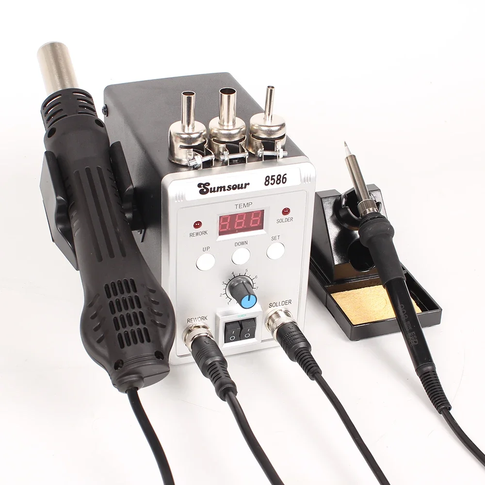 

zz For New Solder Station 8586 2-in-1 Electric Soldering Irons Hot Air Heat Gun 760W SMD Rework Desoldering Welding Repair Tools