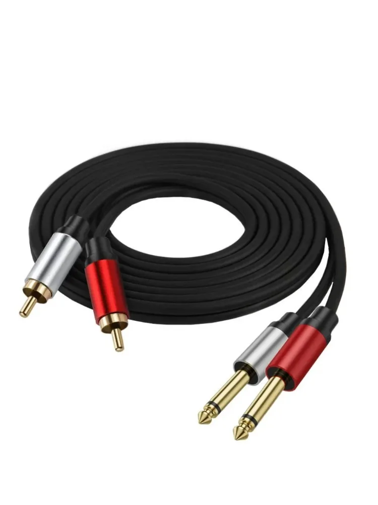 Kabel audio stereo z podwójnym 6.35mm 1/4 TS męskim złączem na podwójny RCA męski, pozłacana miedziana obudowa, do głośników, wzmacniaczy i mikserów. — zdjęcie produktu 7
