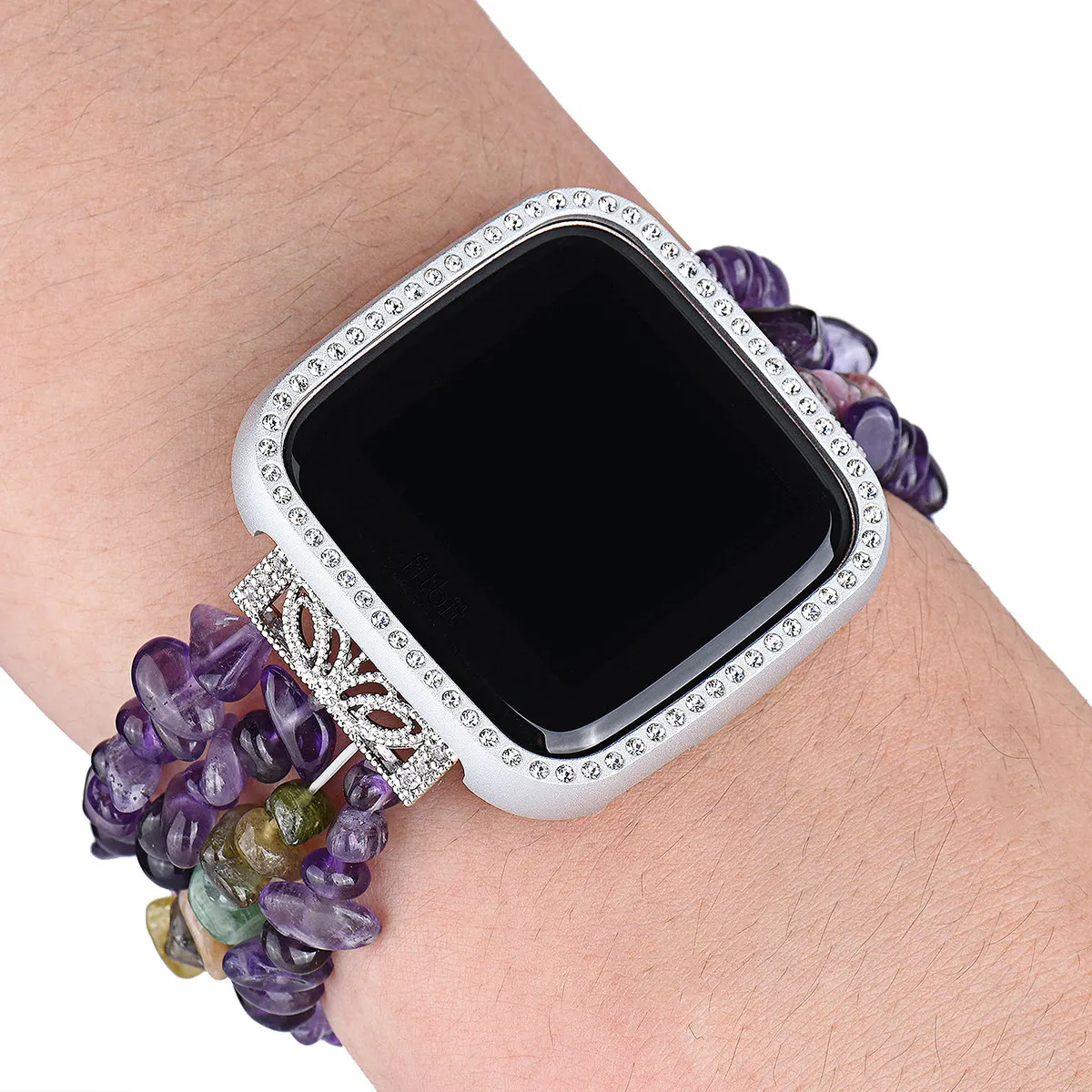 Smart Watch Protective Shell Silver Inlaid Case Drop Resistance Cover Compatible for Fitbit Smart Watch