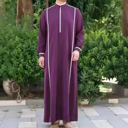 African Ethnic Style Casual Comfortable Muslim Robes, 100% Polyester Semi-high-neck Patchwork Robes, Men's Autumn and Winter