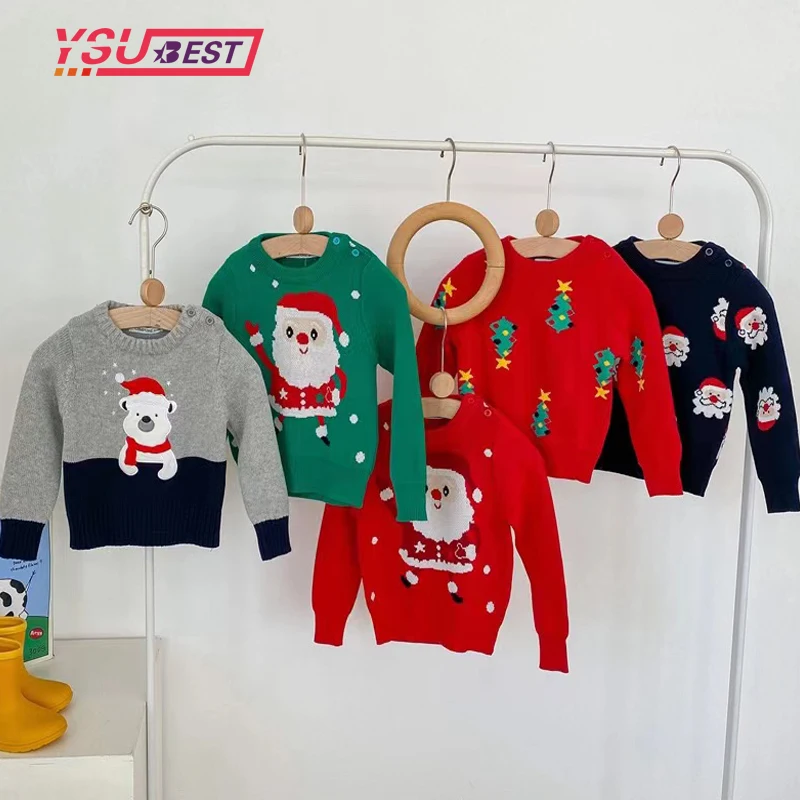 Christmas Sweaters Children Winter Warm Pullover Baby Cartoon Knitted Sweaters Autumn Kids Clothes 2-7Yrs Boy Girl Xmas Pullover