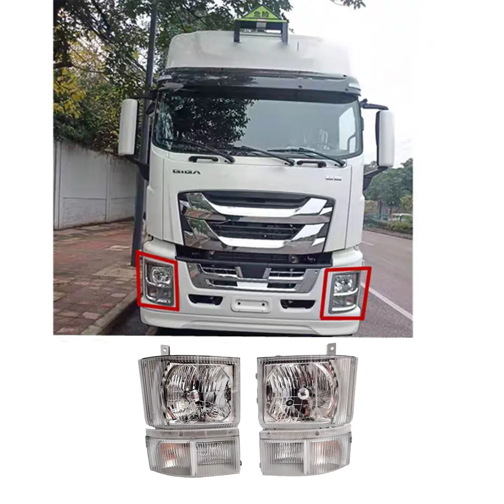 A Pair Car Headlights Fog Lamp Front Bumper Light For Isuzu ELF Lens 700P Truck