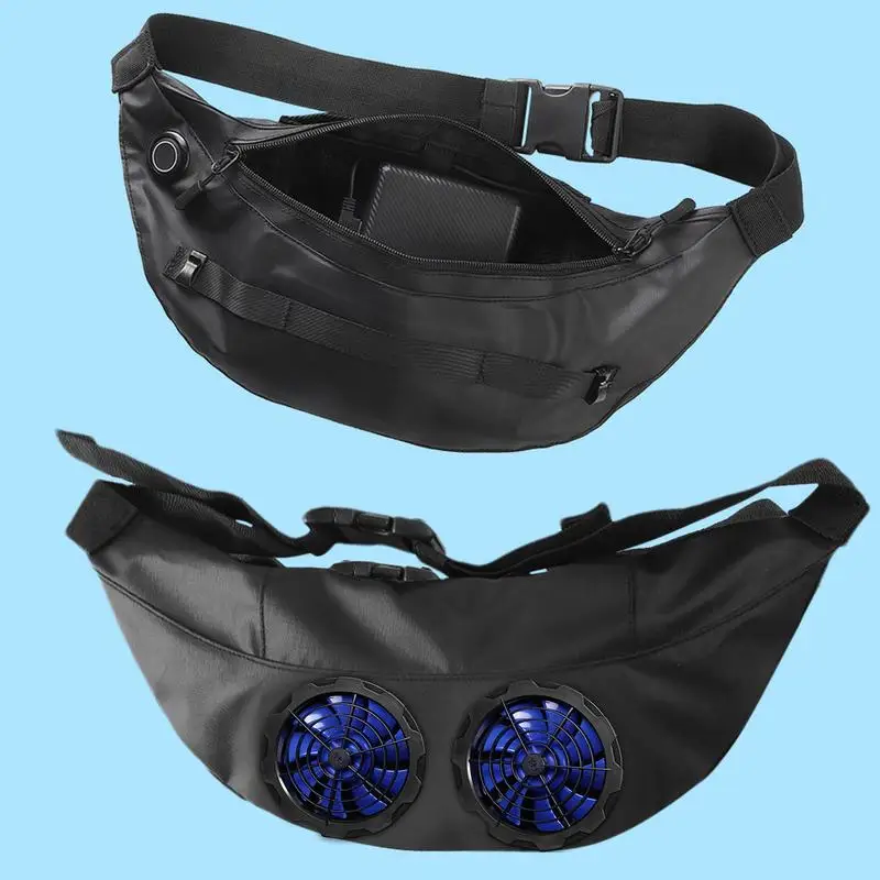 Fanny Pack com dupla ventoinhas, portátil, alimentado por USB, ventilador de cintura, impermeável, ajustável, verão, esportes, trabalho ao ar livre