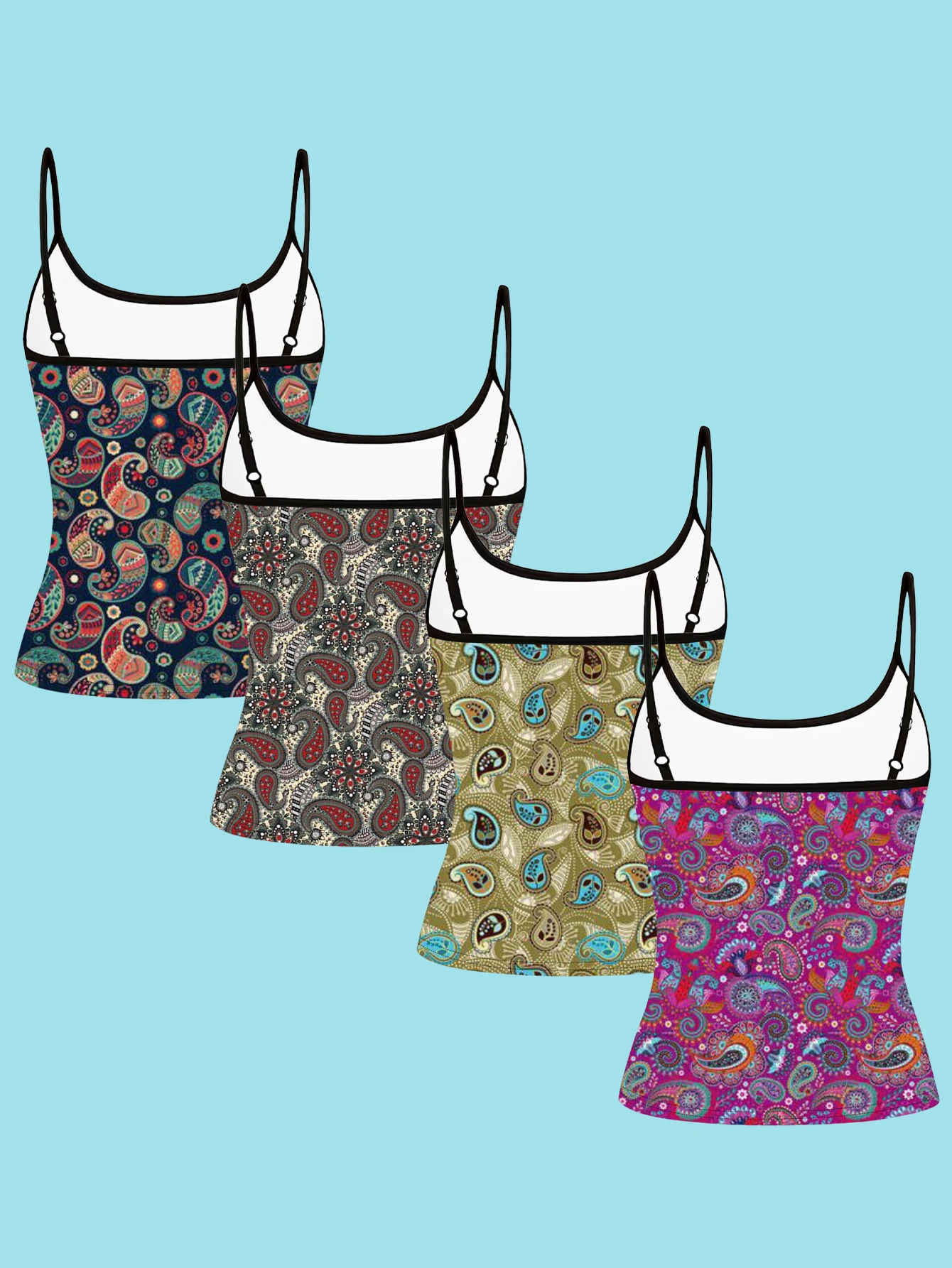 4-Piece Set of Funny and Satirical Printed Camisoles for Women: Mermaid, Sloth, Jesus, Raccoon, Rainbow, Thin Strap, Slim Fit, Sleeveless Tops