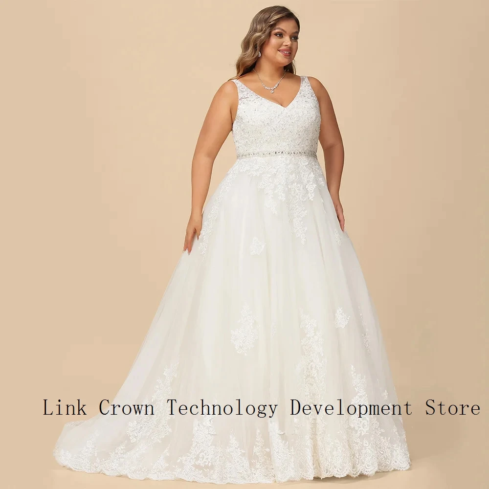 

Charming Plus Size Wedding Dresses with Lace Sleeveless Strapless Oversize Bridal Gowns for Women 2025 Soft Tulle Robe De Mariée
