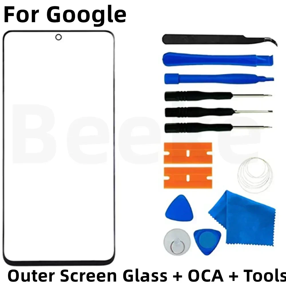 Outer Screen Glass + OCA For Google Pixel 7 8 9 7A 8A 6 6A Pro 5 5A 4 3 2 XL 5G Front LCD Display Touch Lens + Replacement Kits