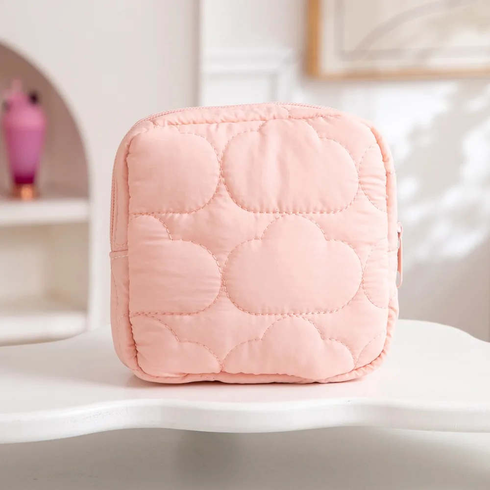 Cute Cloud Design Sanitary Pads Bag Large Capacity Cream Color Makeup Bag Multipurpose Sanitary Napkin Holder