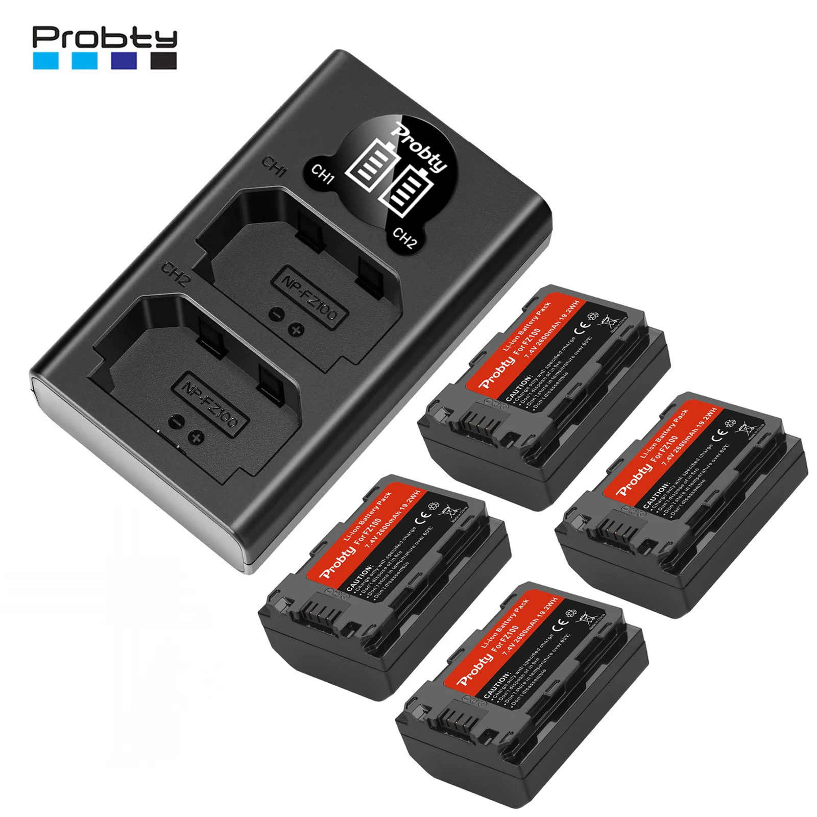 Probty 2600mAh NP-FZ100 NPFZ100 NP FZ100 Battery for Sony A7III A7IV A7C FX3 FX30 A9 A6600 A6700 ZV-E1 ZV-E10 II A9S A7RV