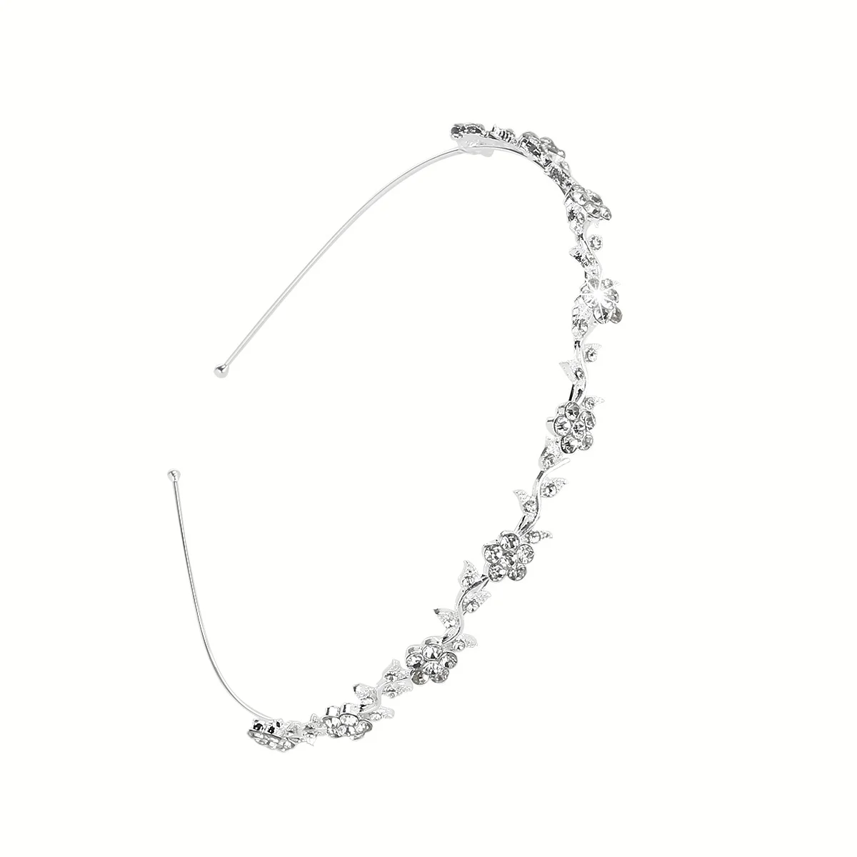 

Silver Rhinestone Flower Leaves Tiara Headband Wedding Bridal Crown 40cm 23cm Decoration Length Classic Party Prom Accessory