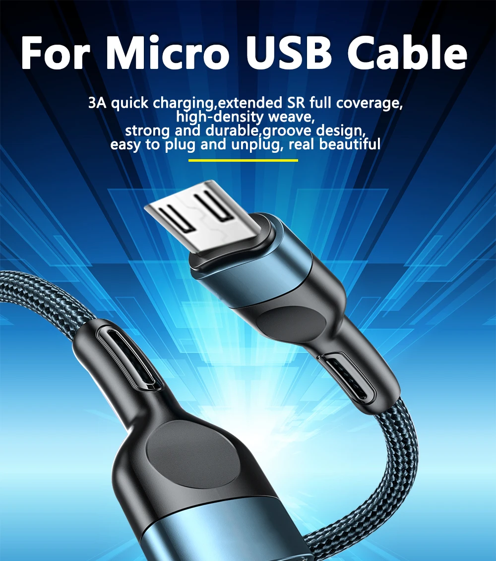 500pcs3A 1M USB Type C Cable Charger for iPhone Micro Usb Fast Charging Data Cord For Samsung Xiaomi Android Mobile Phone Cables