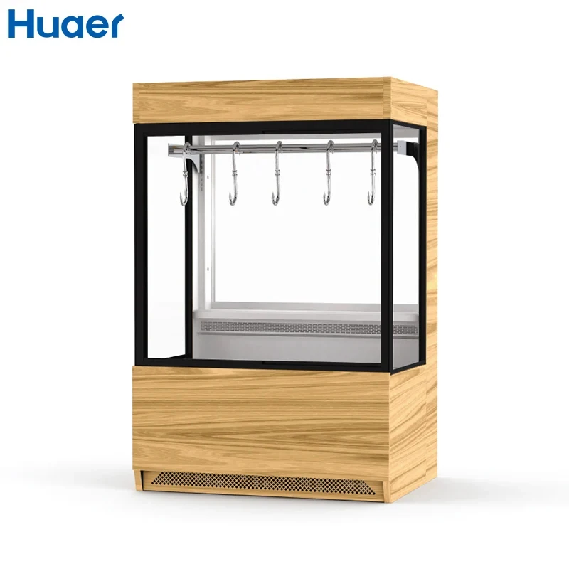 custom.Butchery Equipment Glass Hanging Meat Cabinet Rail Fridge Upright Meat Hanging Chillers