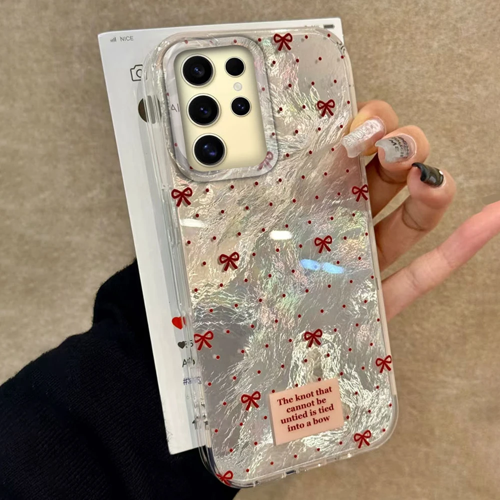 Rote Schleife Ciruclar Dots Damen Mädchen Handyhülle für Samsung Galaxy S24 S22 S23 S25 Edge S21 Plus S20 FE Ultra Shell Back Cover