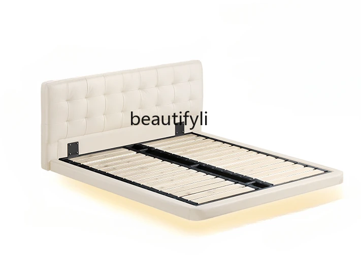 

Modern Minimalist Nordic Light Luxury Suspension Bed Minimalist Italian Soft Cushion Leather Bed Master Bedroom Marriage Bed