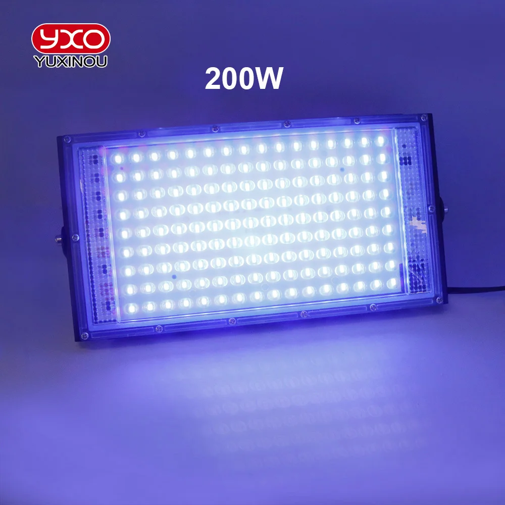 395nm 400nm Led UV Floodlight 220V Waterproof Ultravilet Lamp UV LED Chip 50W 100W 200W Fluorescent Effect Party Stage Backlight