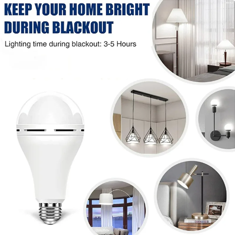 7/9/12/15W Emergency Cold White Light Bulbs E27 Rechargeable LED Smart Light Energy Saving Lamps Lighting During Power Outages