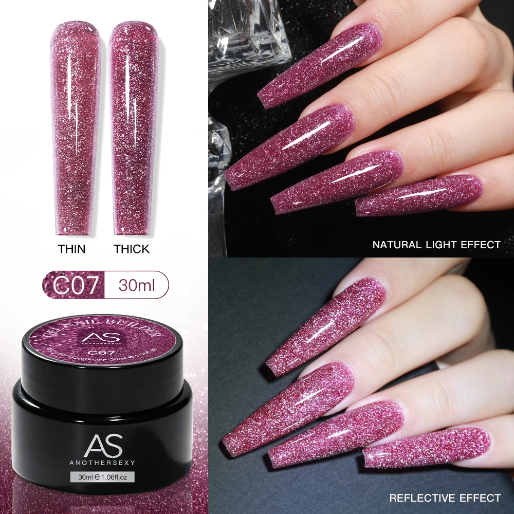 30g Silber Reflektierendes Aufbaugel für Nägel Funkelnder Glitzer Roter Nagelverlängerungslack Semi-Permanenter Gel-Lack