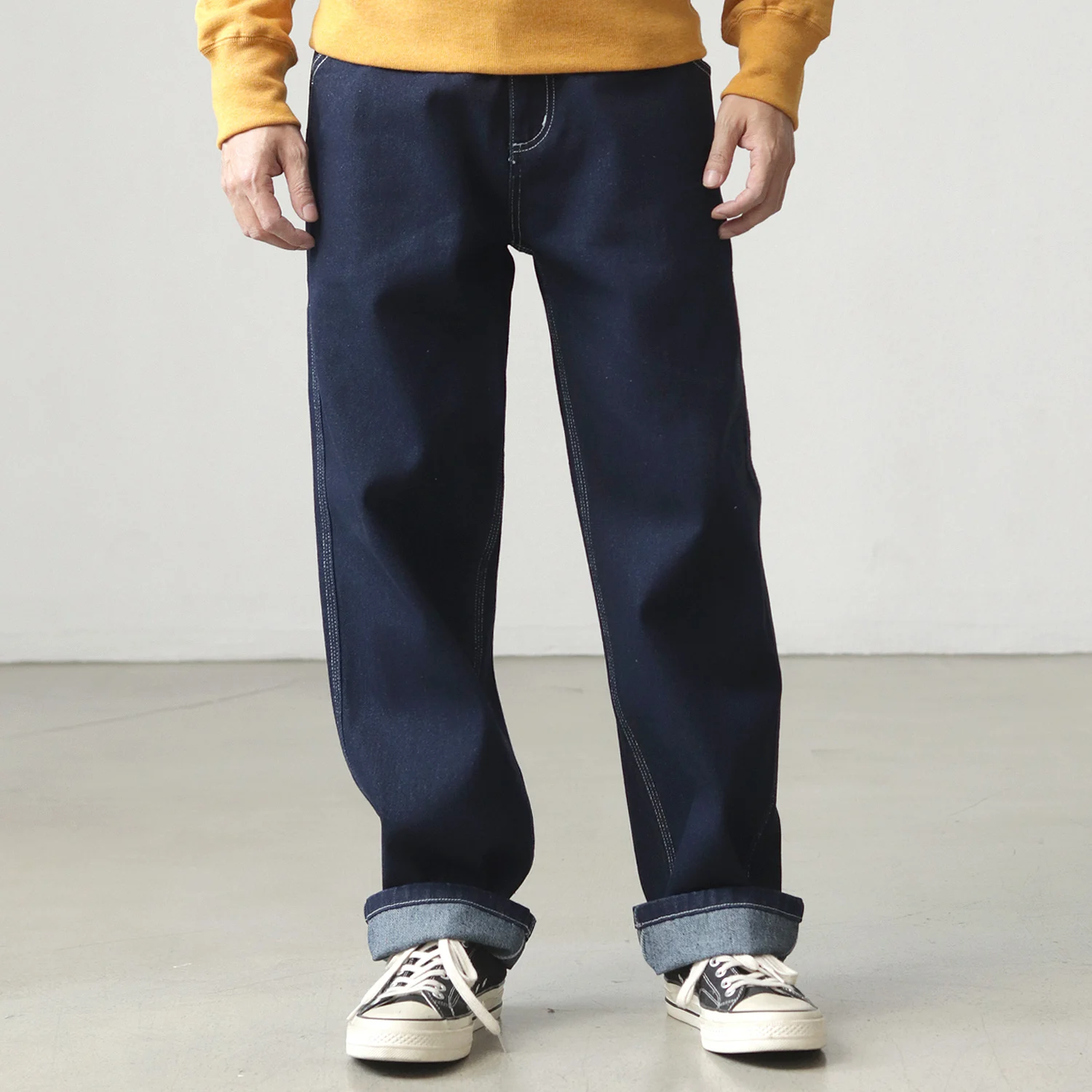 2025 primavera novo americano retro pesado denim listrado carga jeans masculino simples 100% algodão lavado solto casual calças retas