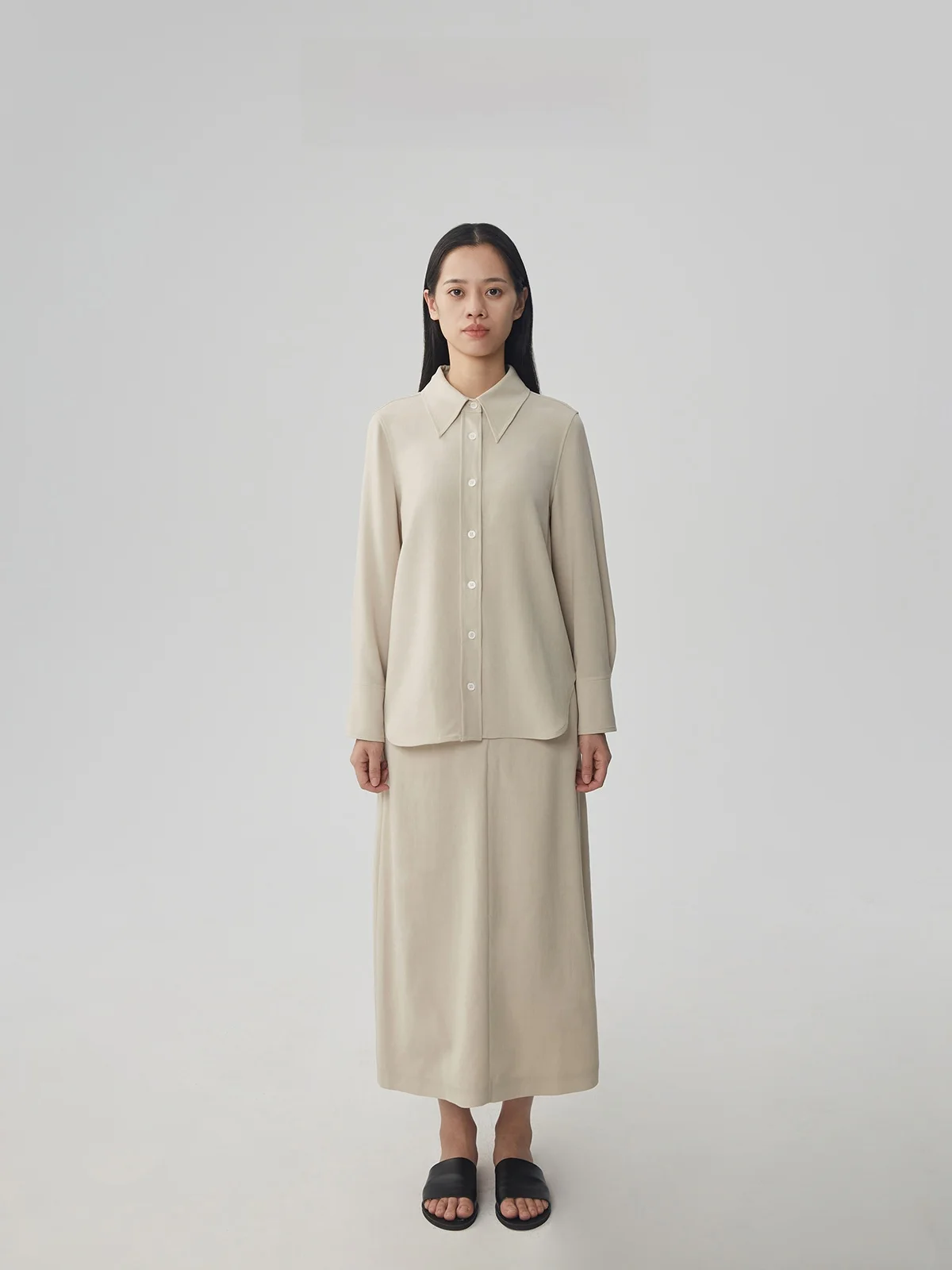 

Fashionable Long Sleeve Women's Shirt Three Acetate Casual Style Straight Cut Classic Collar Regular Thickness Pure Color