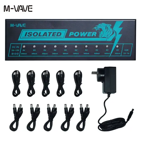 M-VAVE Guitar Effect Pedal Supply 10 Isolated DC Output 9V 300mA Pedal Board Power for Effect Pedal