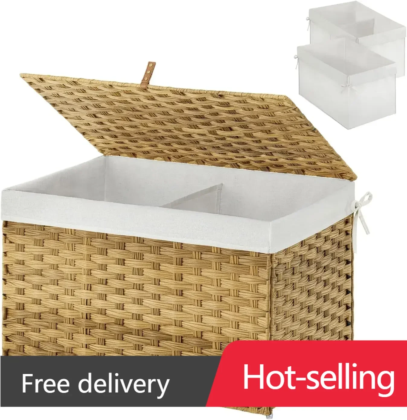 

Storage Basket with Lid, Handwoven Large Shelf Basket with Cotton Liner and Metal Frame, Foldable & Easy to Install