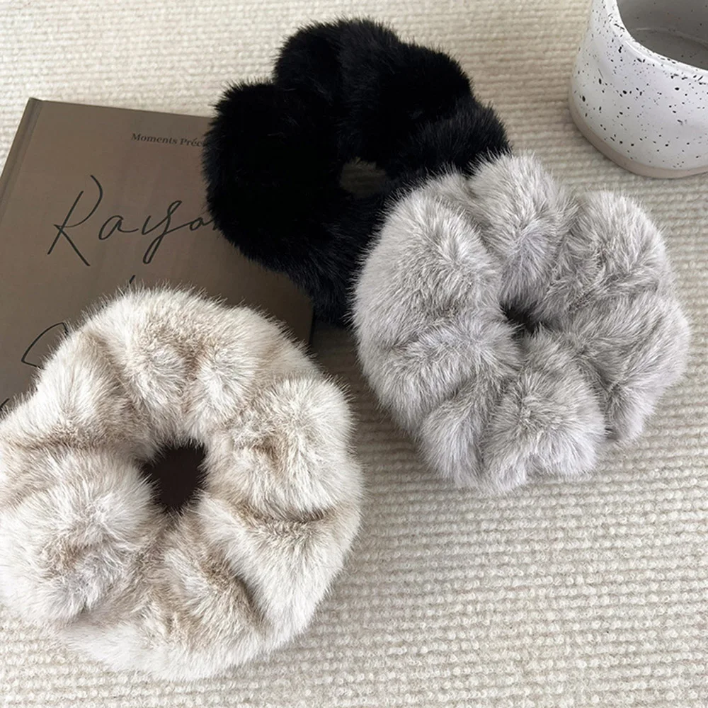 New Winter Solid Color Fluffy Scrunchie Faux Fur Furry Elastic Hair Ring Rope Band Tie Round Girls Scrunchies