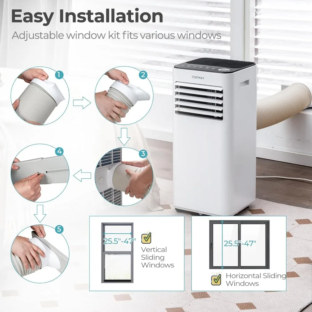 Ar Condicionado com Desumidificador e Modo Ventilador, Controle Remoto, Temporizador de 24 Horas, Kit de Instalação Incluído, Ar Condicionado Portátil