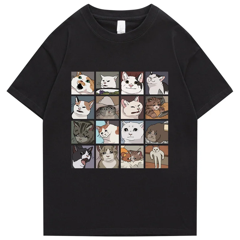 Meme Cats Puzzle Harajuku Print Men's T-Shirt 2022 Japanese Street Short Sleeve Summer 100 Cotton Punk Top Men's Rock Top