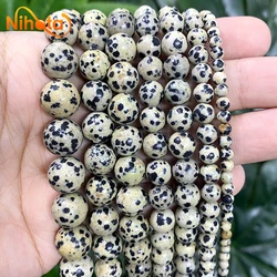Natural Smooth Dalmation Jasper Round Beads 4/6/8/10/12/14mm Diy Bracelet Earrings Accessories Women's Jewelry Making 15