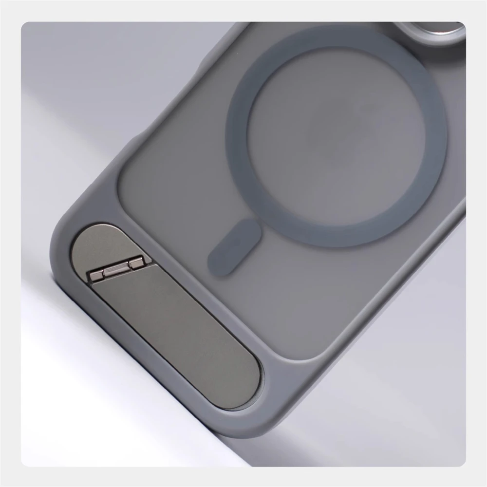 Unsichtbarer Metallständer Magnetische Stoßfängerhülle für iPhone 18 17 16 Pro Max 15 14 13 Pro für MagSafe Kabelloses Laden Stoßfeste Abdeckung – Detail 6