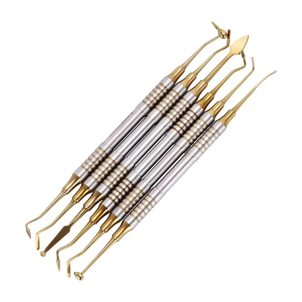 6Pc Dental Kit Composite Resin Filling Spatula 18.5cm Titanium Plated Head Oral Repair Tools Instrument