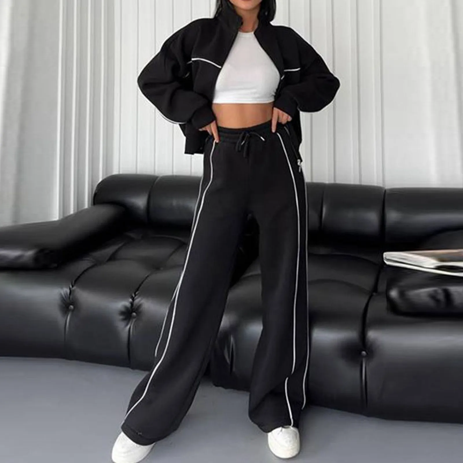 Casual Sweatsuits For Women 2 Piece Outfits Long Sleeve Zip Up Jacket Oversized Sweatshirt Jogger Sweatpants Female Tracksuit