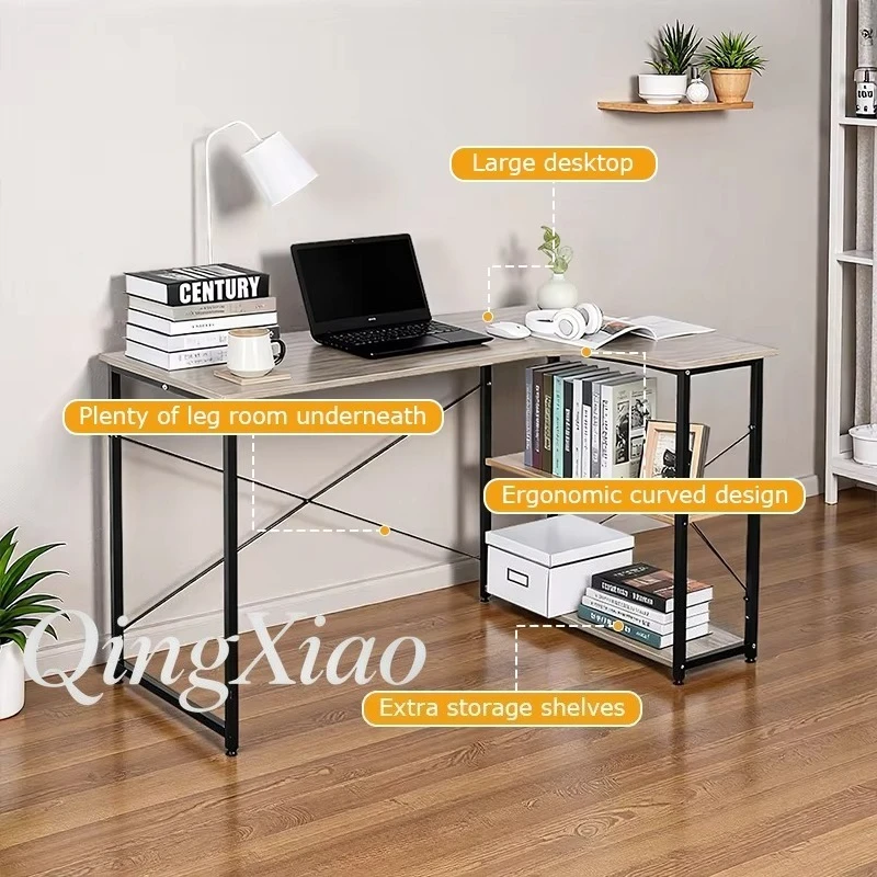 L Shaped Corner Desk With Bookshelf Integrated Wall Mounted Table Cabinet Wire Management Hole Drawer For Home Office Study Room view 4