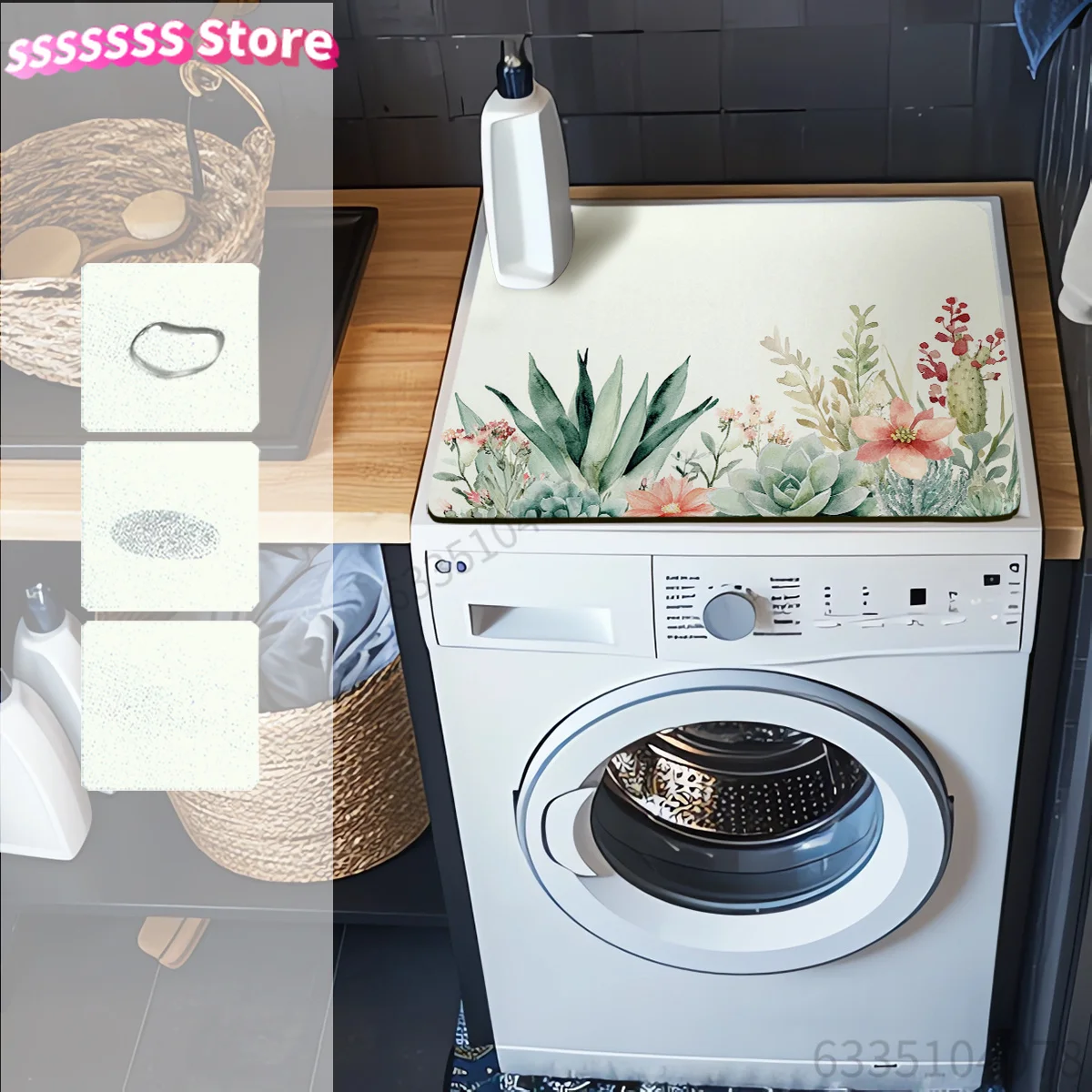 Decorative Cactus Plant Dish Drying Mat for Kitchen Countertop - Absorbent Polyester Top with Non-Slip Rubber Backing, Multipurp