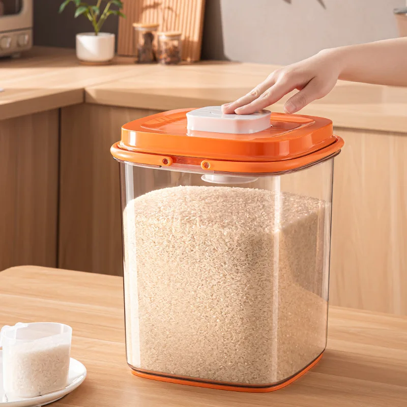 

Kitchen Airtight Vacuum Rice Box Plastic sealed Storage Bin for Food Grain Flour Pet Cat Dog Food Transparent Bucket Container