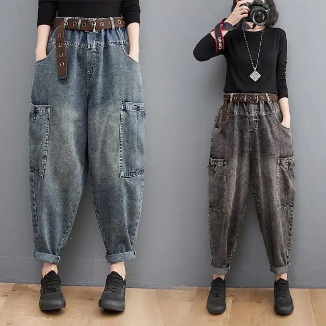 

2024 Women's Jeans Street Casual High Waist Pant Korean Fashion Vintage Straight Denim Cotton Loose Harem Female Trousers L217